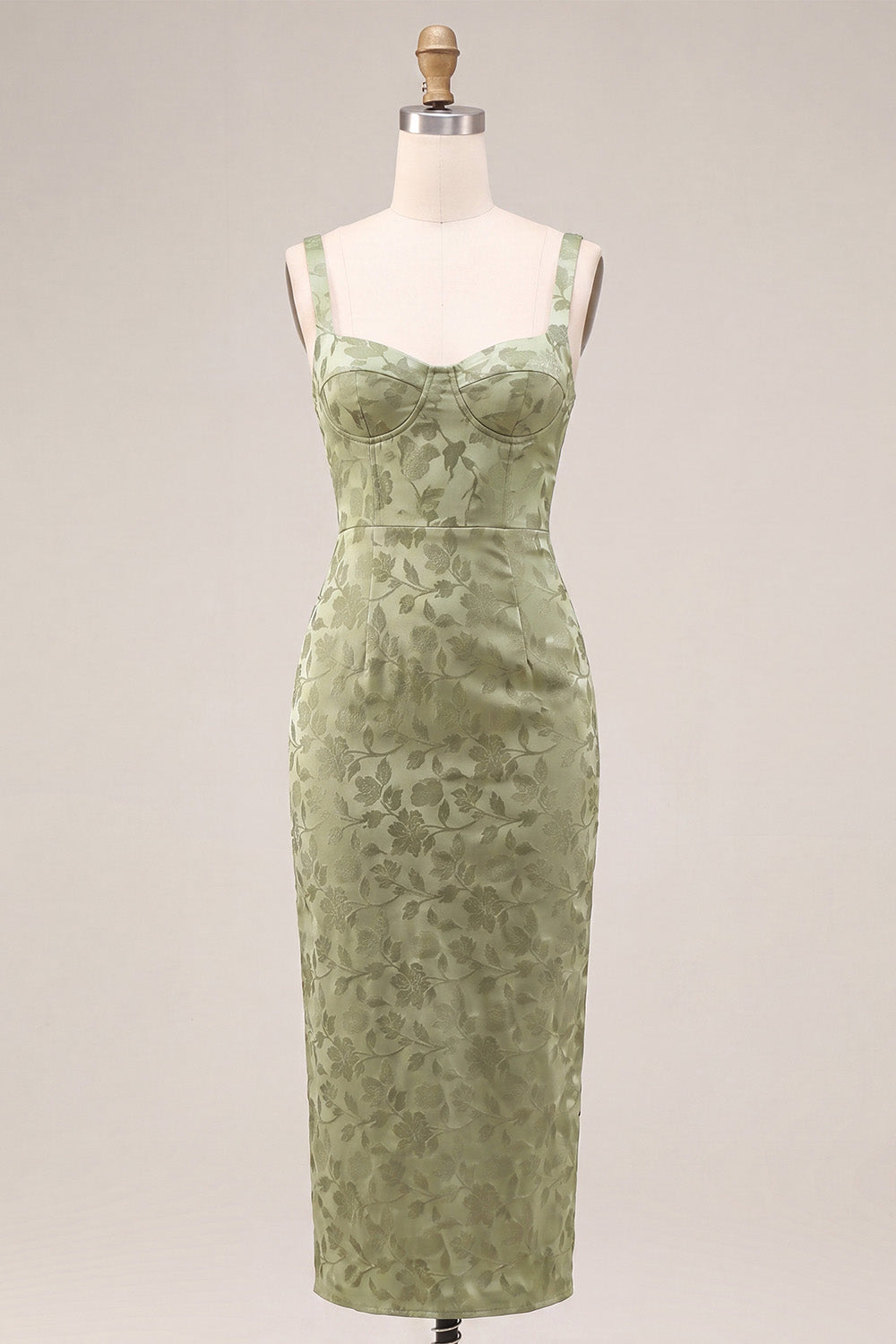 Floral Light Green Sheath Maxi Wedding Guest Dress with Back Slit