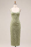 Floral Light Green Sheath Maxi Wedding Guest Dress with Back Slit