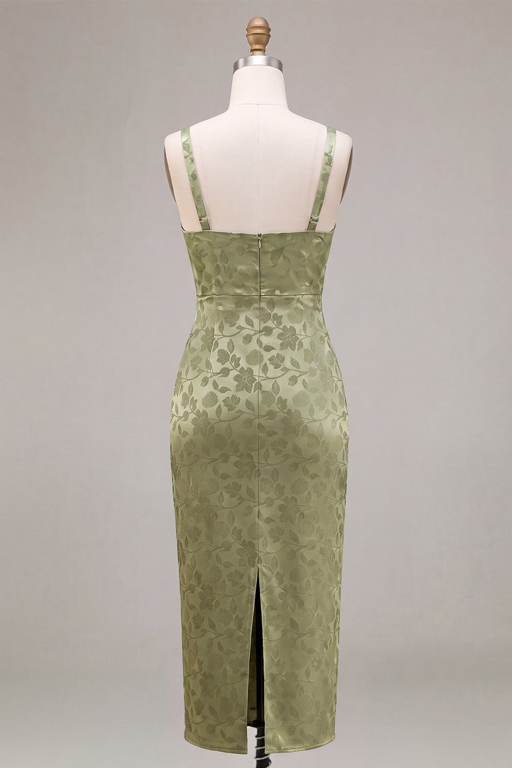 Floral Light Green Sheath Maxi Wedding Guest Dress with Back Slit
