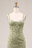 Floral Light Green Sheath Maxi Wedding Guest Dress with Back Slit