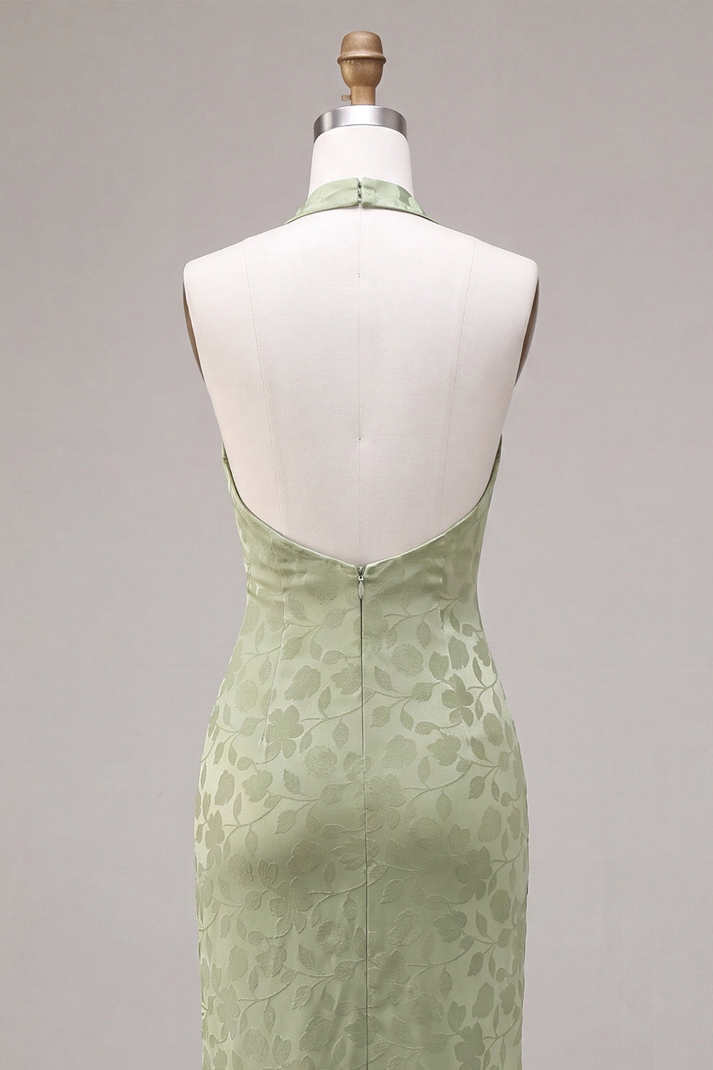 Floral Light Green High Neck Mermaid Long Wedding Guest Dress