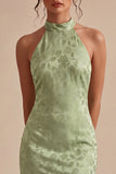 Floral Light Green High Neck Mermaid Long Wedding Guest Dress