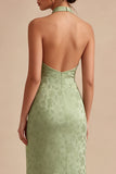 Floral Light Green High Neck Mermaid Long Wedding Guest Dress