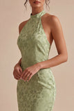 Floral Light Green High Neck Mermaid Long Wedding Guest Dress