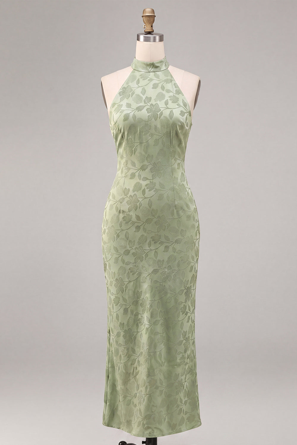 Zapakasa Women Floral Light Green Long Wedding Guest Dress High Neck Mermaid Formal Dress