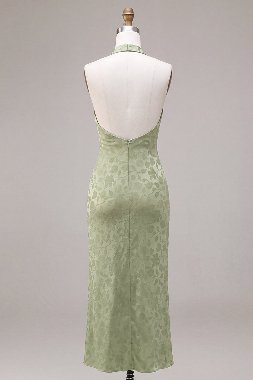 Floral Light Green High Neck Mermaid Long Wedding Guest Dress