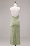 Floral Light Green High Neck Mermaid Long Wedding Guest Dress