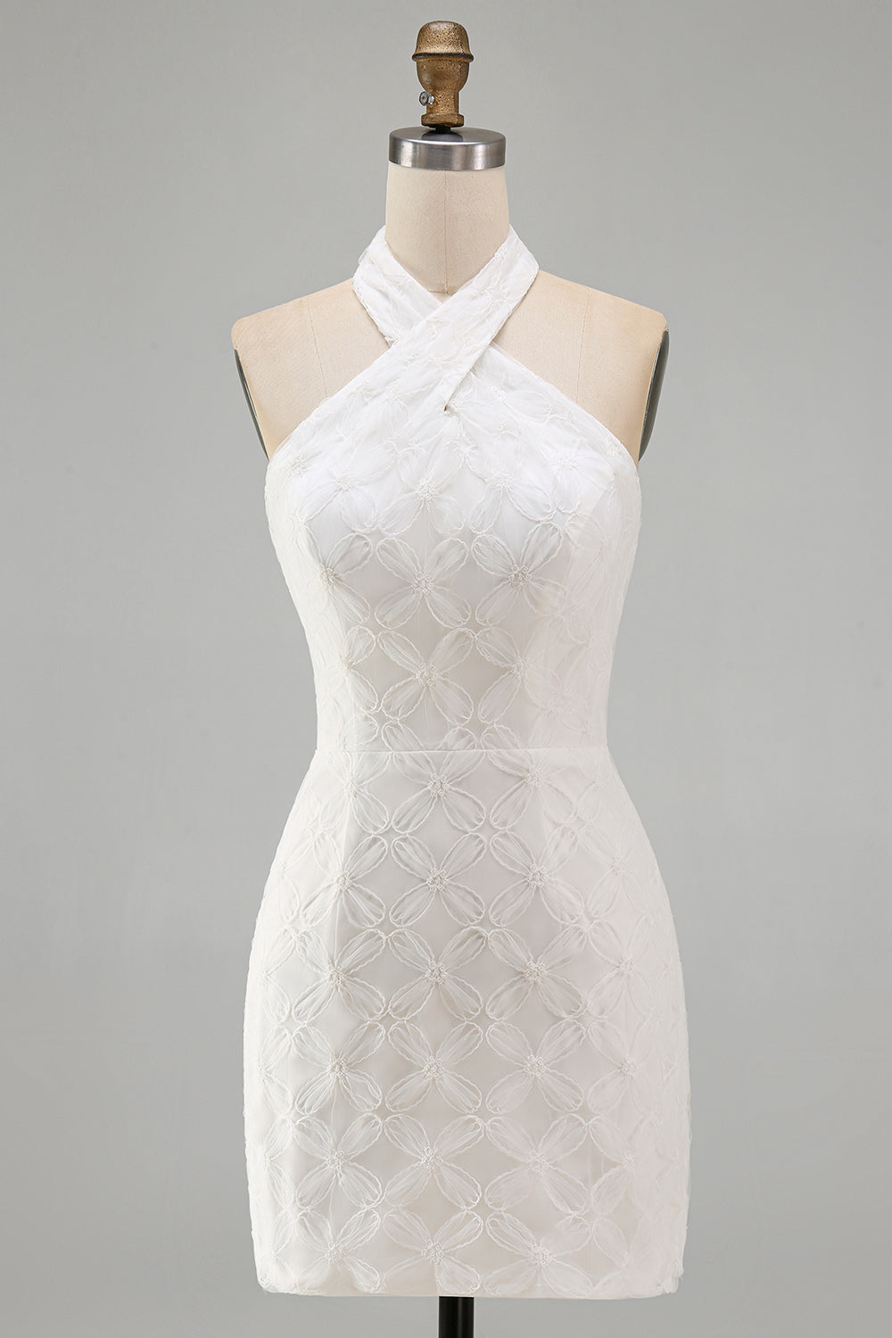 Floral White Halter Neck Tight Short Graduation Homecoming Dress