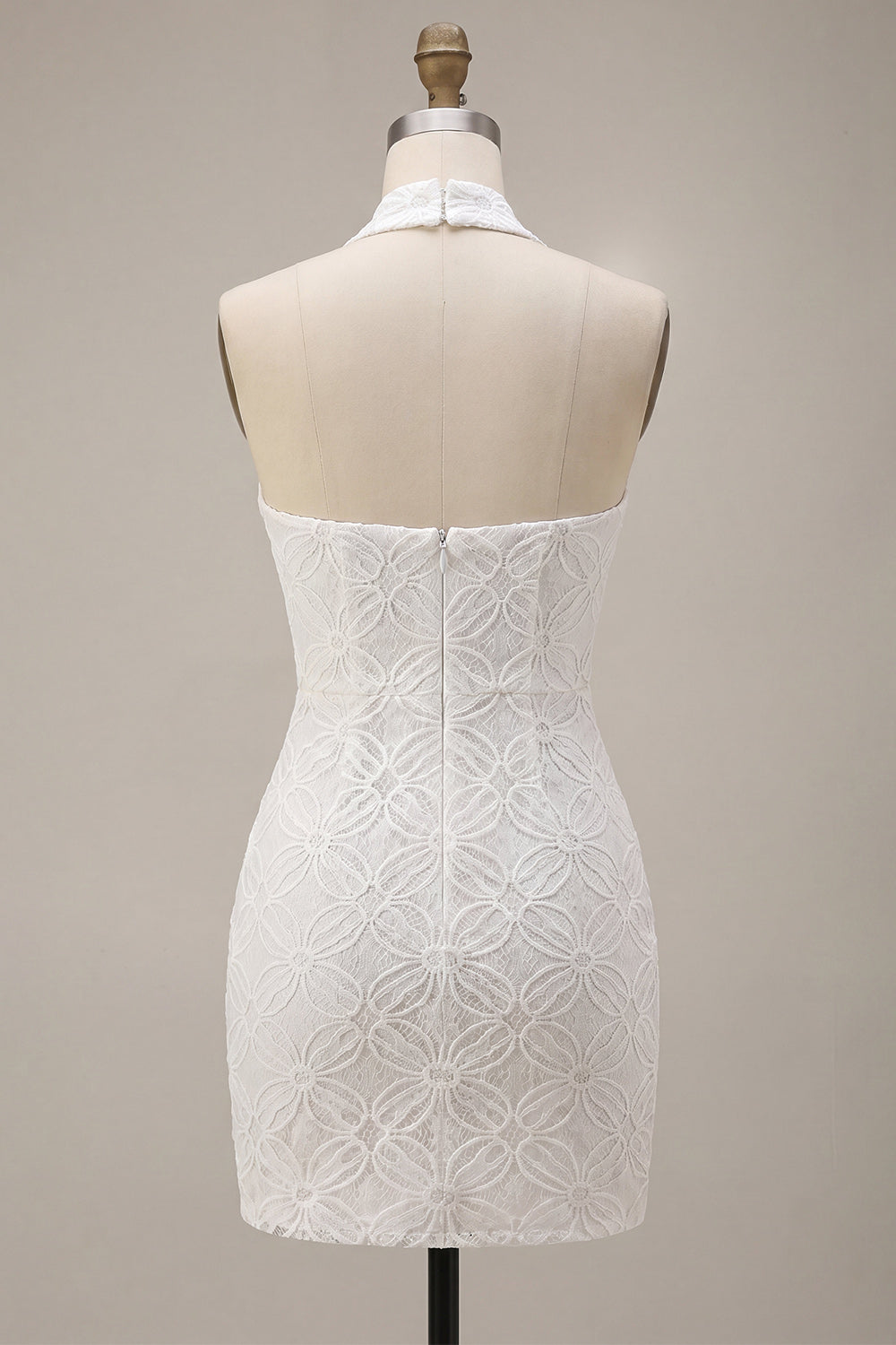 Floral White Halter Neck Tight Short Graduation Dress