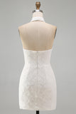 Floral White Halter Neck Tight Short Graduation Homecoming Dress