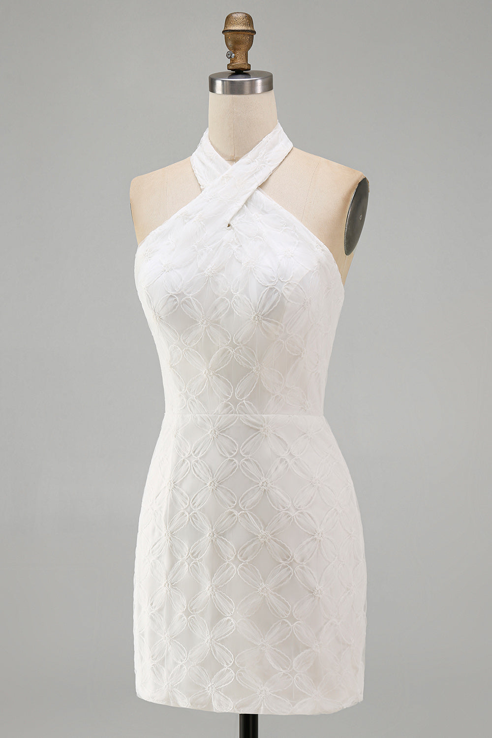 Floral White Halter Neck Tight Short Graduation Homecoming Dress