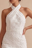 Floral White Halter Neck Tight Short Graduation Dress