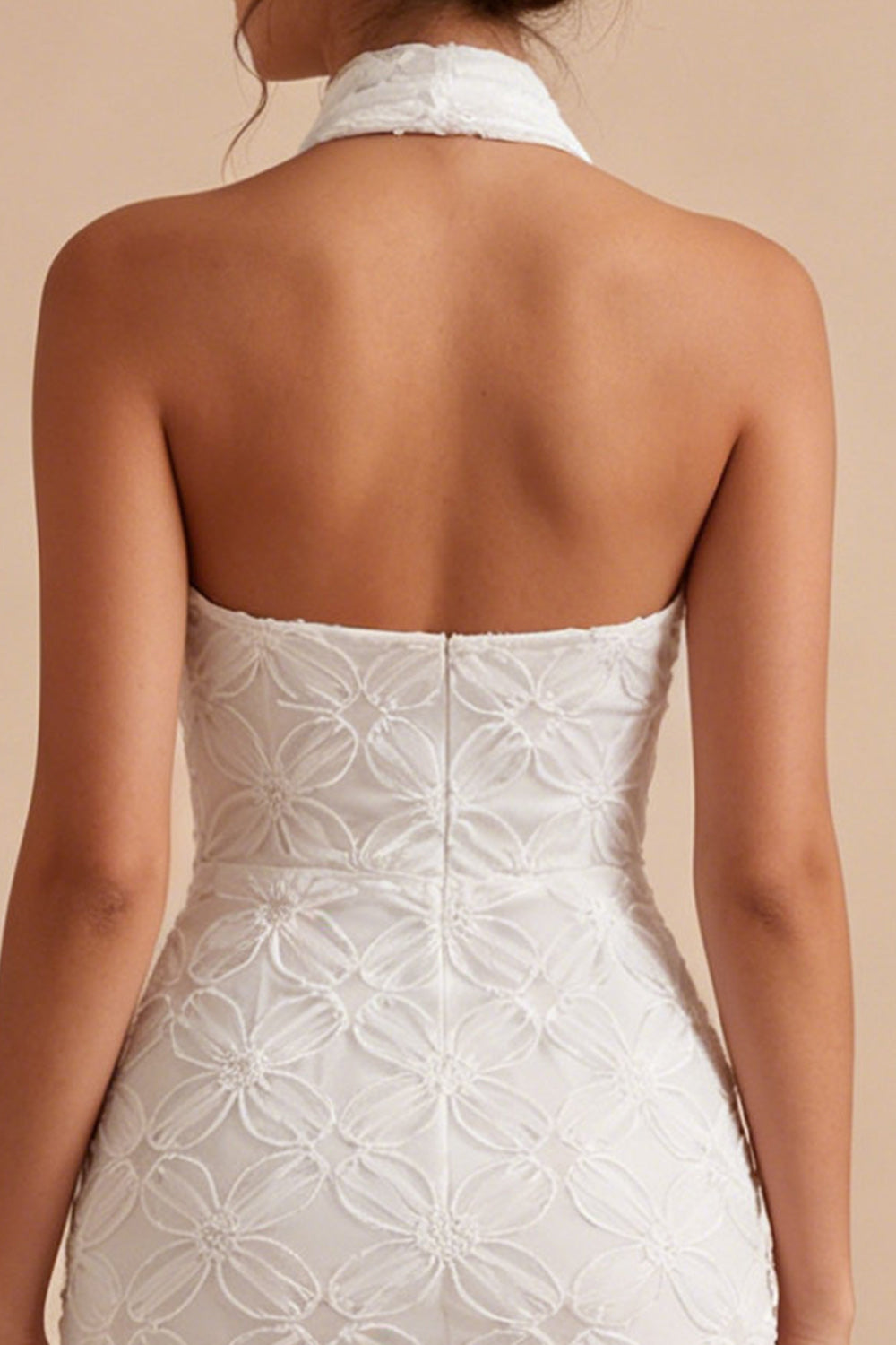 Floral White Halter Neck Tight Short Graduation Dress