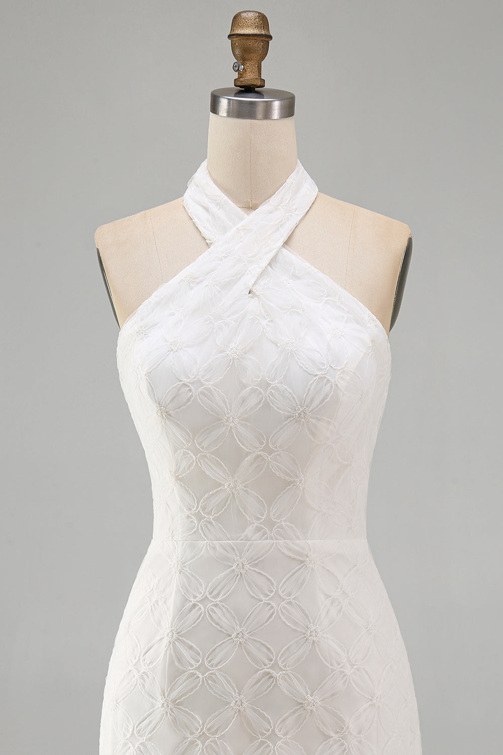 Floral White Halter Neck Tight Short Graduation Homecoming Dress