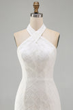 Floral White Halter Neck Tight Short Graduation Homecoming Dress