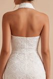 Floral White Halter Neck Tight Short Graduation Dress