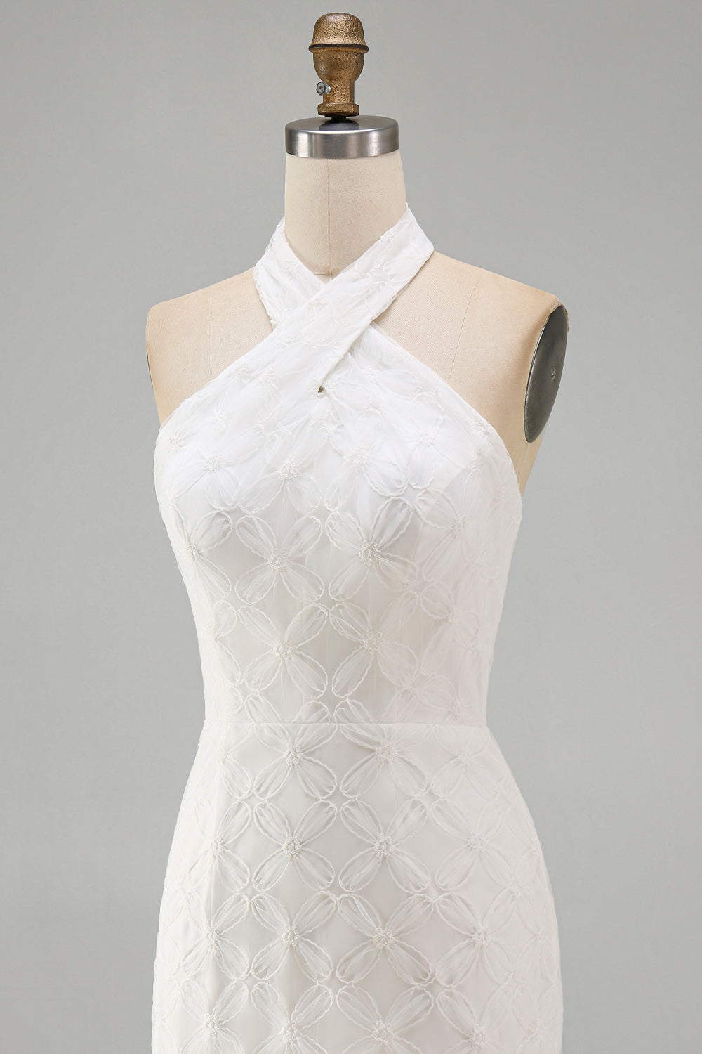 Floral White Halter Neck Tight Short Graduation Homecoming Dress
