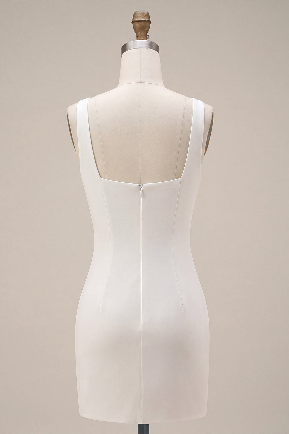 White Square Neck Satin Tight Short Graduation Dress with 3D Flowers
