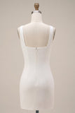 White Square Neck Satin Tight Short Graduation Dress with 3D Flowers