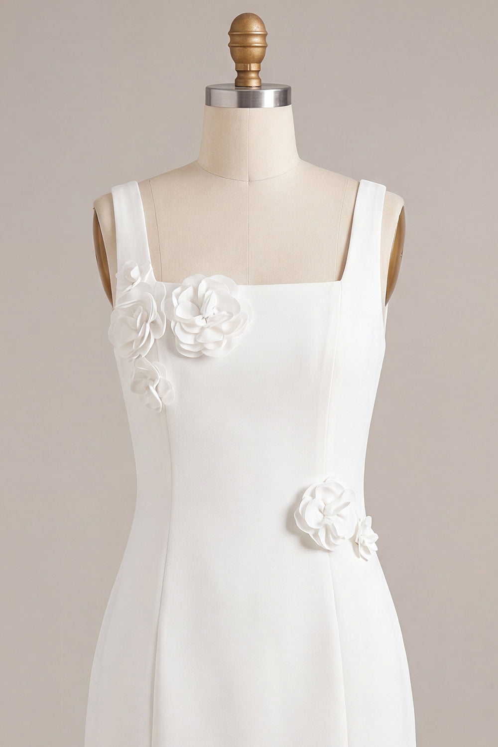 White Square Neck Satin Tight Short Graduation Dress with 3D Flowers