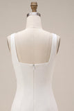 White Square Neck Satin Tight Short Graduation Dress with 3D Flowers