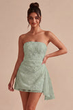 White Ruched Floral Tight Short Graduation Dress with Side Cape