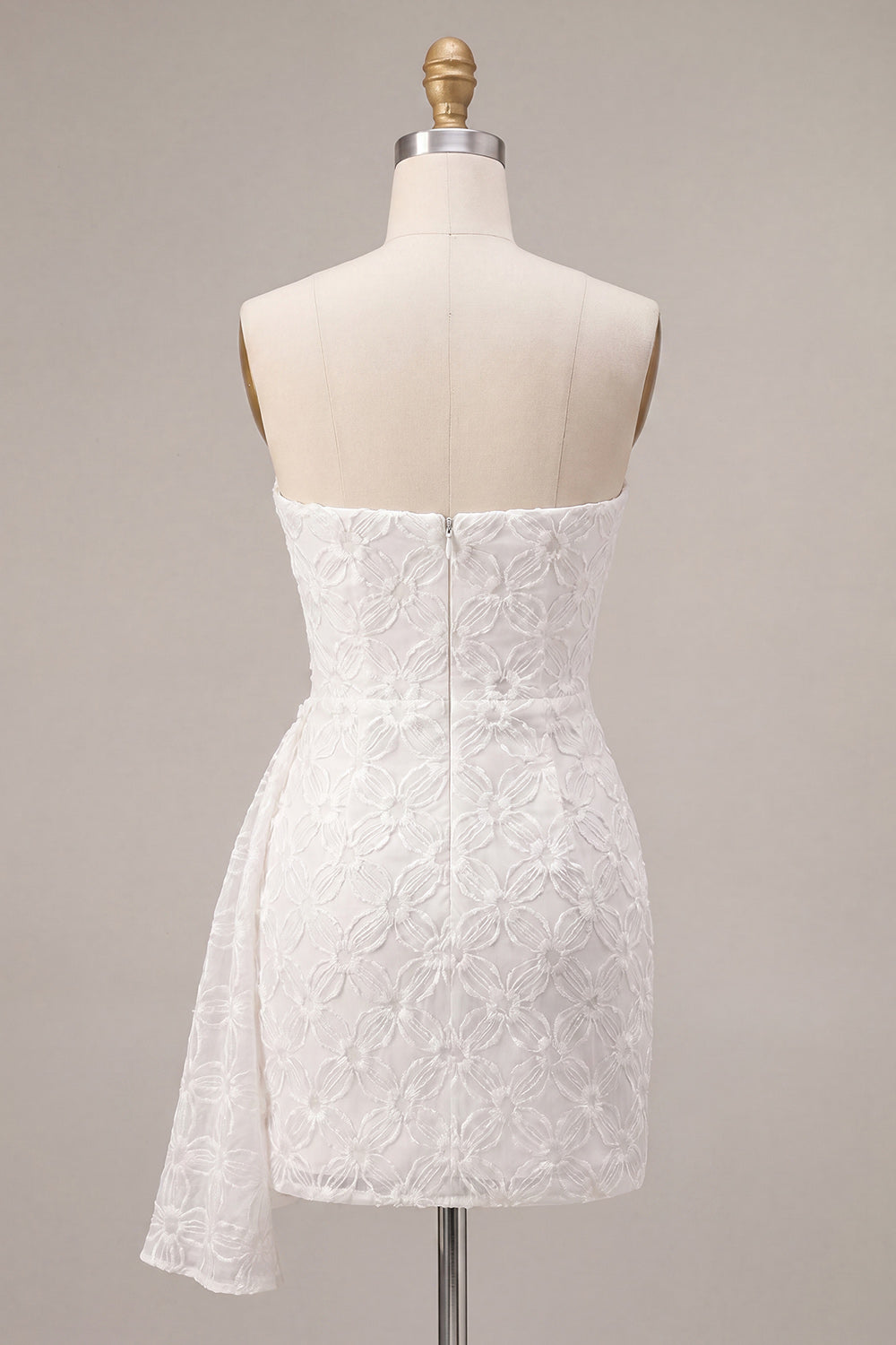 White Ruched Floral Tight Short Graduation Dress with Side Cape