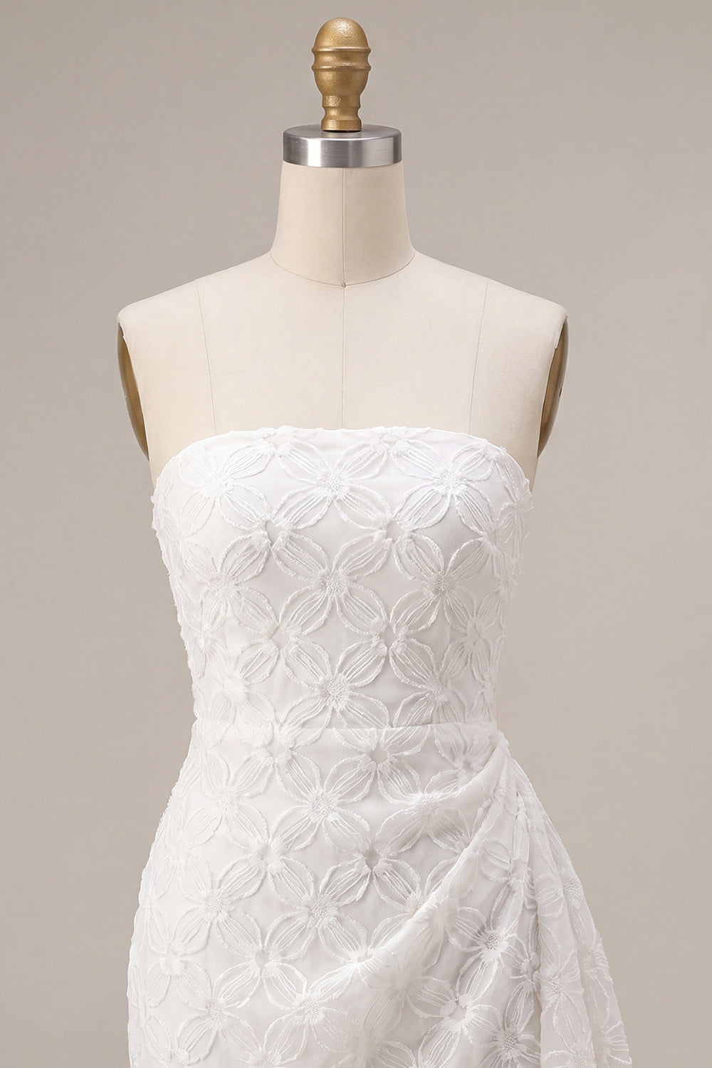 White Ruched Floral Tight Short Graduation Dress with Side Cape