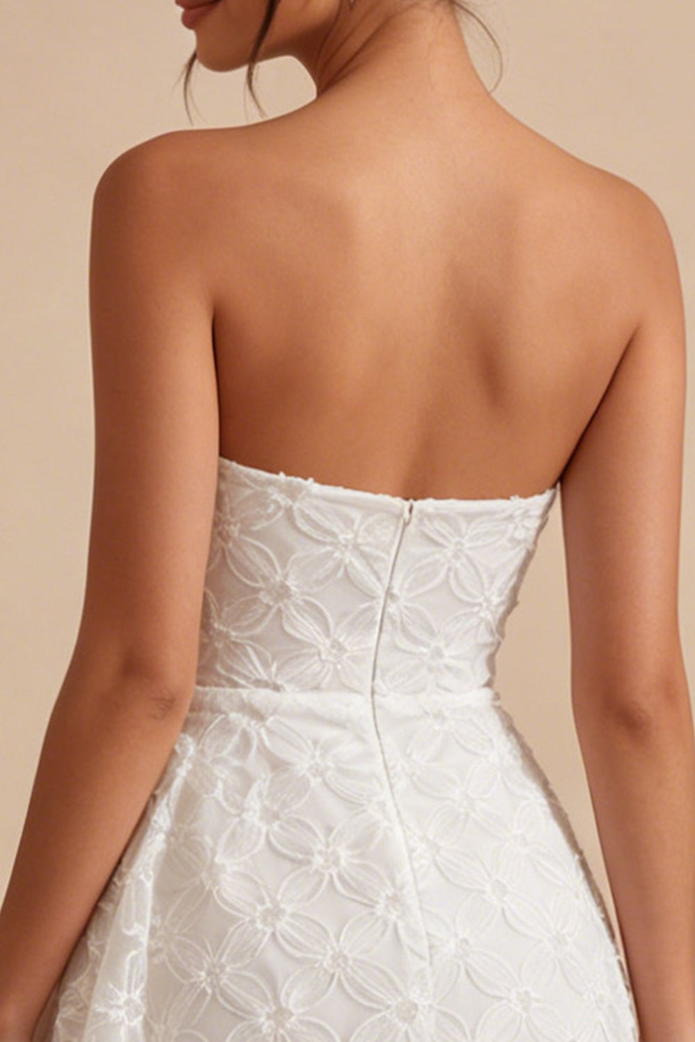 White Ruched Floral Tight Short Graduation Dress with Side Cape