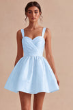 White Ruched A-Line Thick Straps Short Graduation Dress