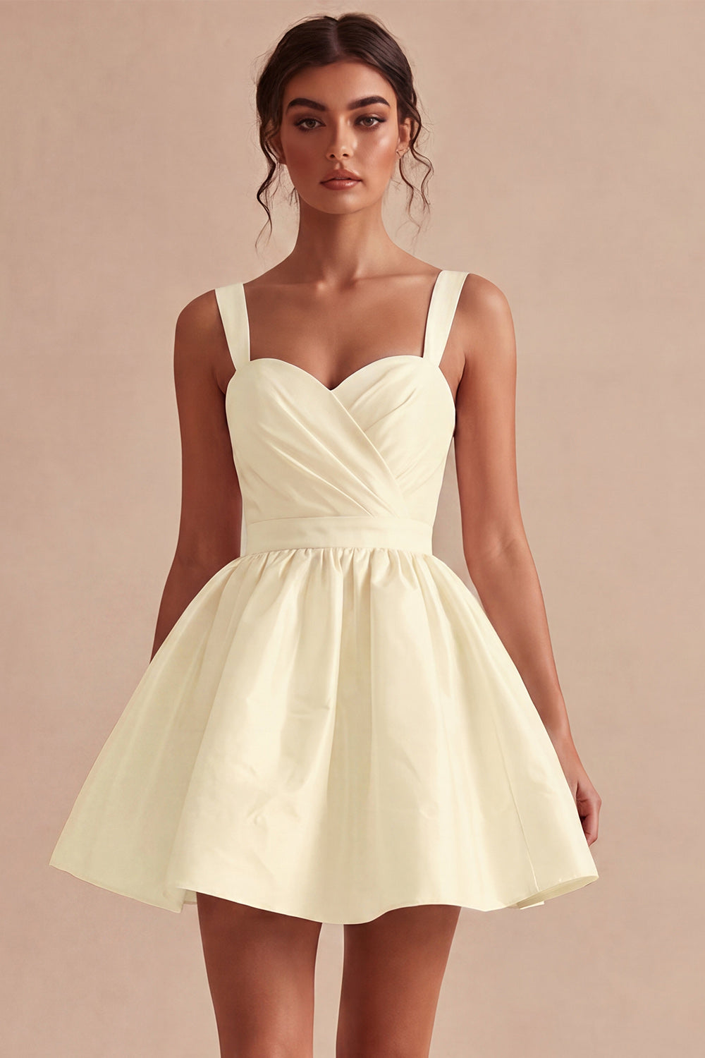 White Ruched A-Line Thick Straps Short Graduation Dress