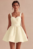 White Ruched A-Line Thick Straps Short Graduation Dress