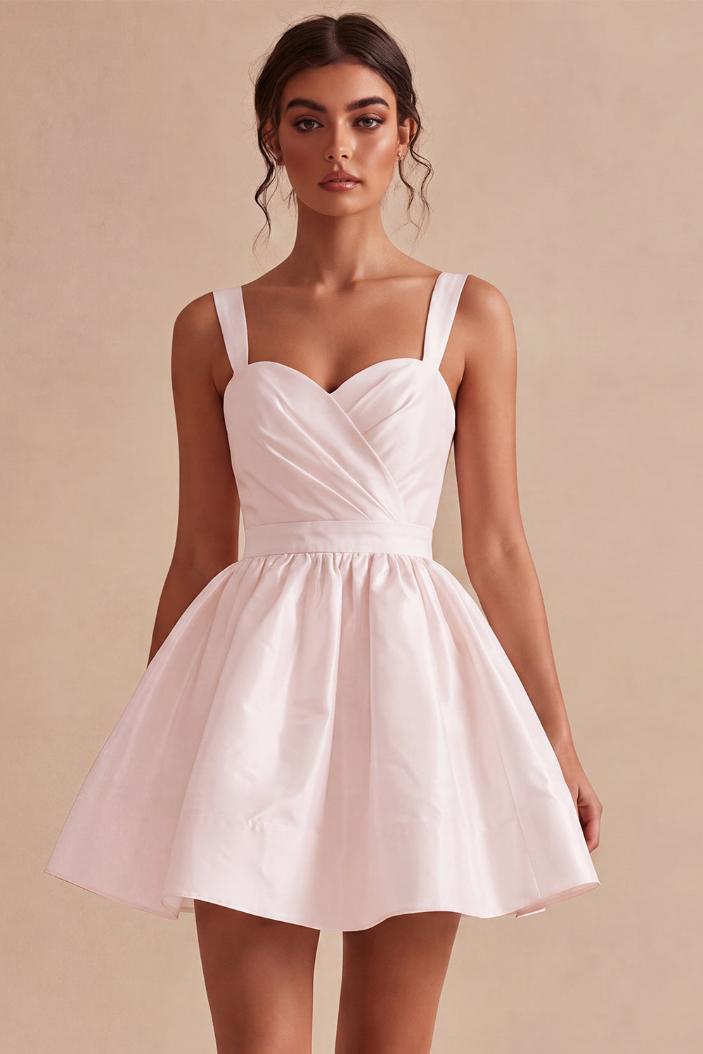 White Ruched A-Line Thick Straps Short Graduation Dress