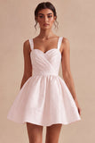 White Ruched A-Line Thick Straps Short Graduation Dress