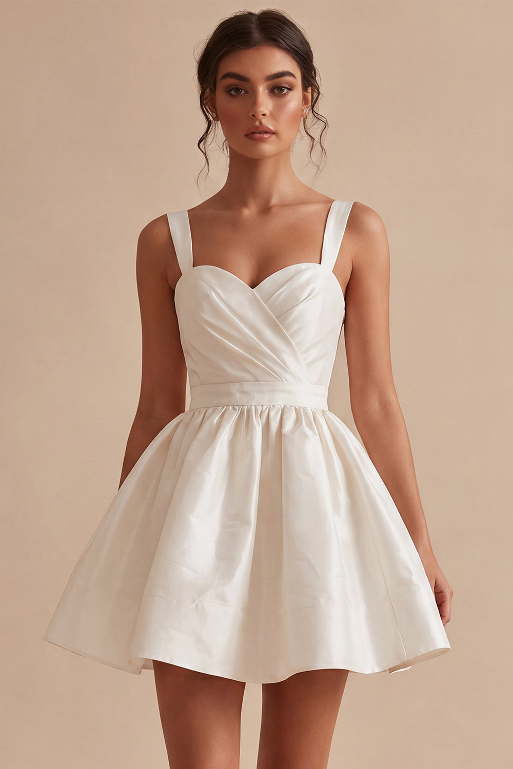 White Ruched A-Line Thick Straps Short Graduation Dress