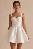 White Ruched A-Line Thick Straps Short Graduation Dress