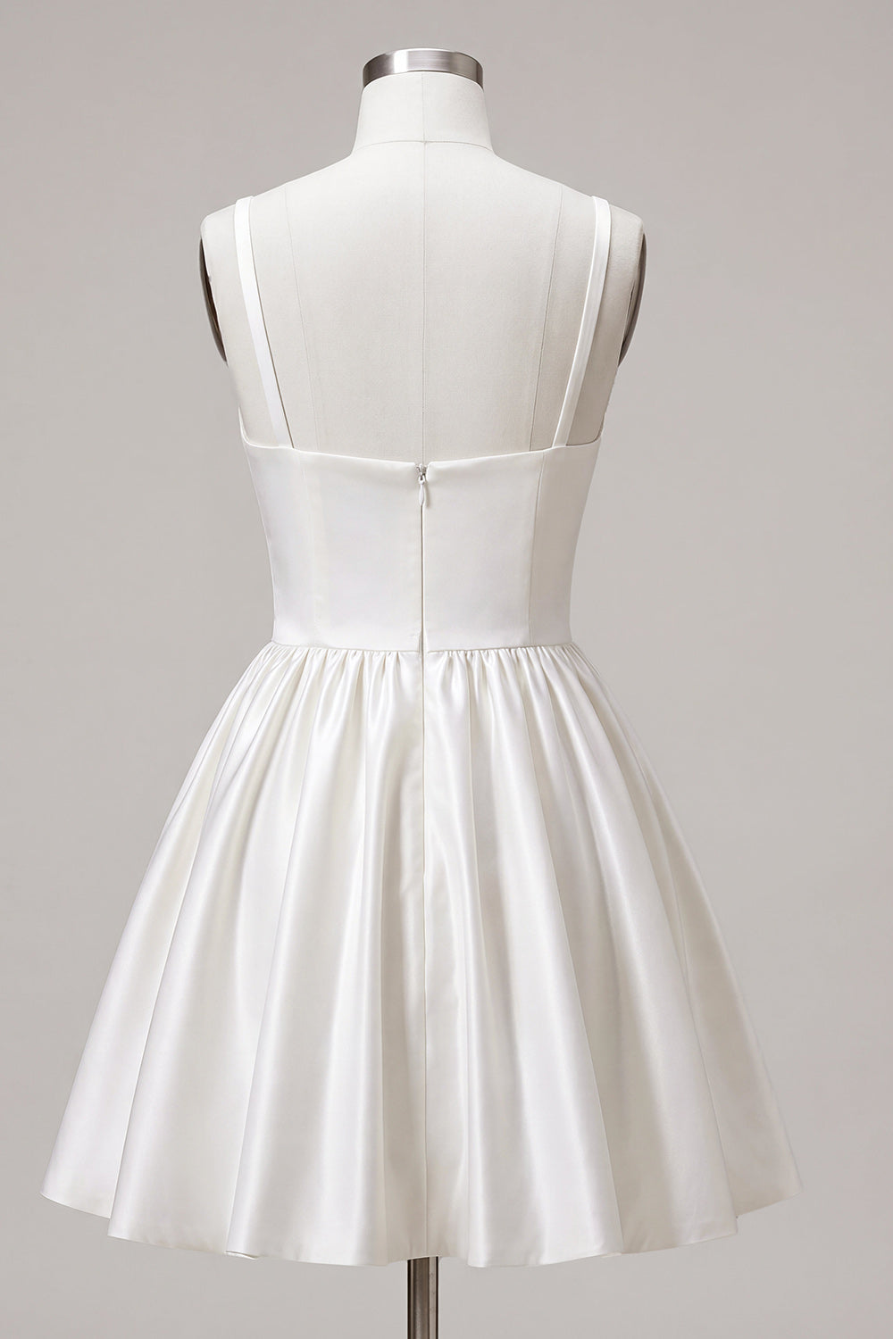 White Ruched A-Line Thick Straps Short Graduation Dress