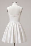 White Ruched A-Line Thick Straps Short Graduation Dress