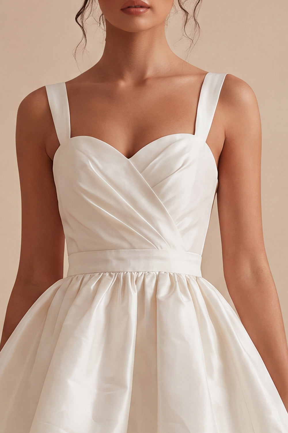 White Ruched A-Line Thick Straps Short Graduation Dress