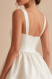 White Ruched A-Line Thick Straps Short Graduation Dress
