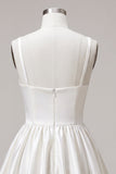 White Ruched A-Line Thick Straps Short Graduation Dress