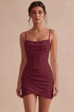 White Corset Ruched Spaghetti Straps Tight Short Graduation Dress