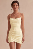 White Corset Ruched Spaghetti Straps Tight Short Graduation Dress