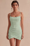 White Corset Ruched Spaghetti Straps Tight Short Graduation Dress