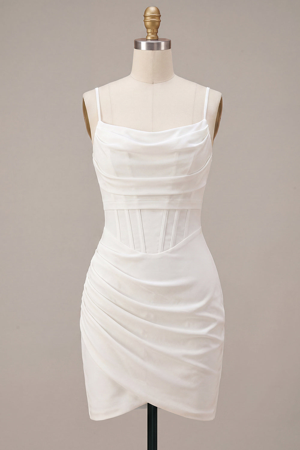 White Corset Ruched Spaghetti Straps Tight Short Graduation Dress