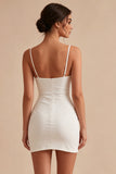 White Corset Ruched Spaghetti Straps Tight Short Graduation Dress