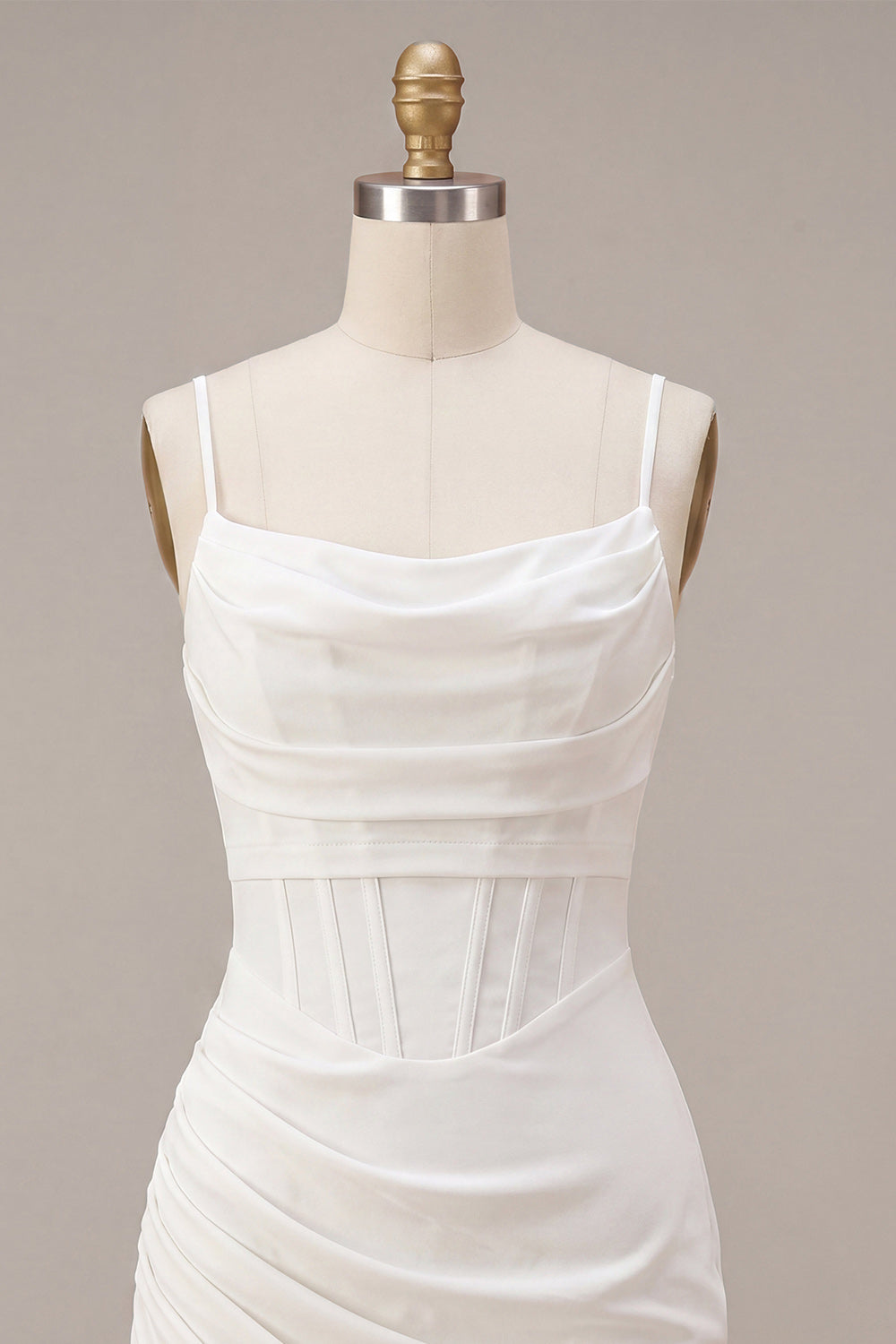 White Corset Ruched Spaghetti Straps Tight Short Graduation Dress