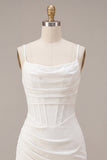 White Corset Ruched Spaghetti Straps Tight Short Graduation Dress