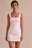 White Square Neck Tight Short Graduation Dress