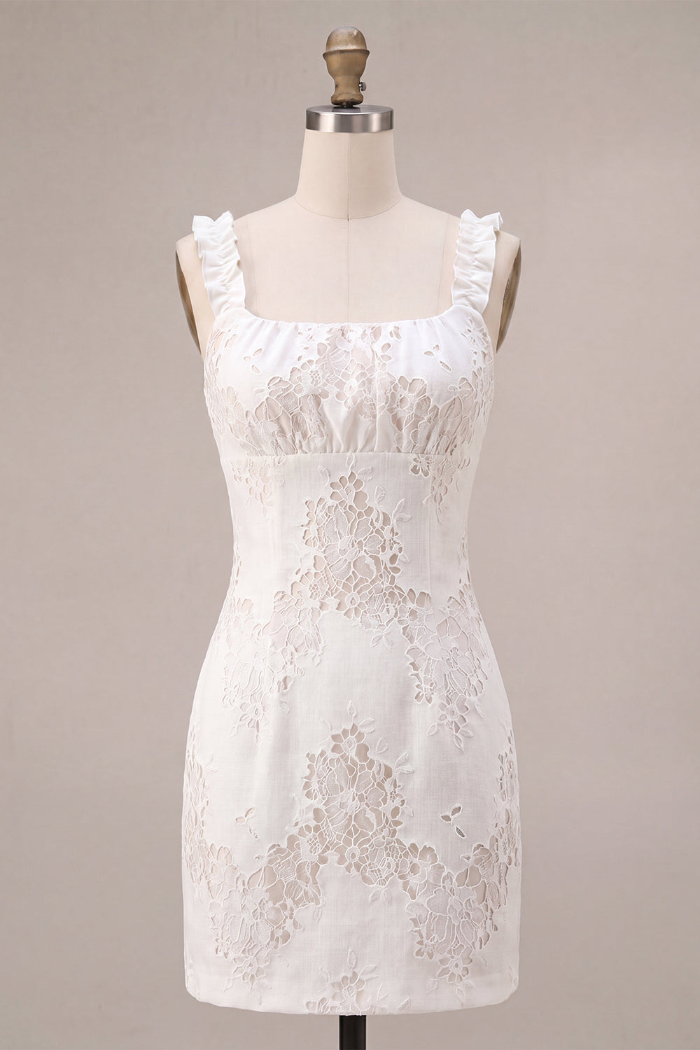 White Square Neck Tight Short Graduation Dress